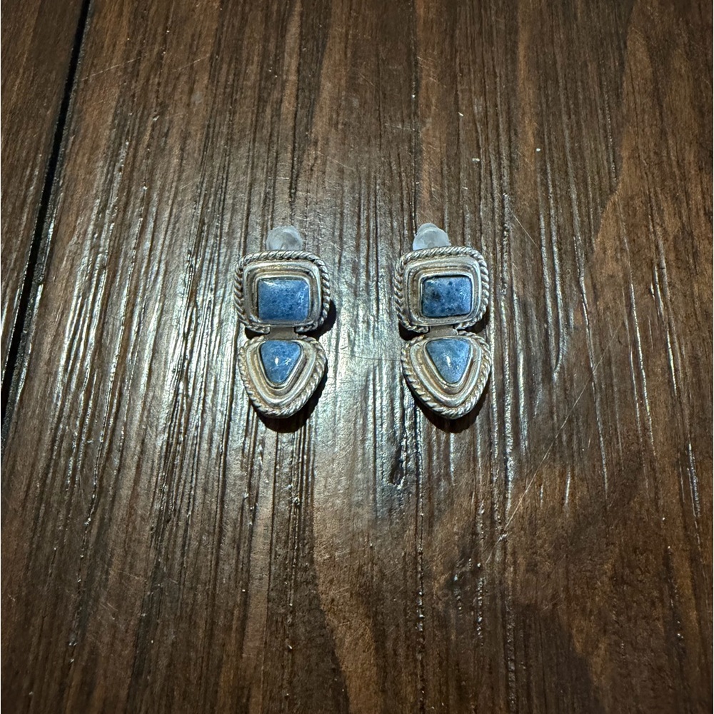 Thailand 925 Sterling Silver Lapis Lazuli Stone Earrings Dangle Posts